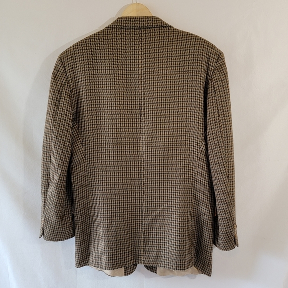 VTG Oscar De La Renta Men's Tan Houndstooth Sport Coat Sz 40R Beige Wool Office - Picture 2 of 12